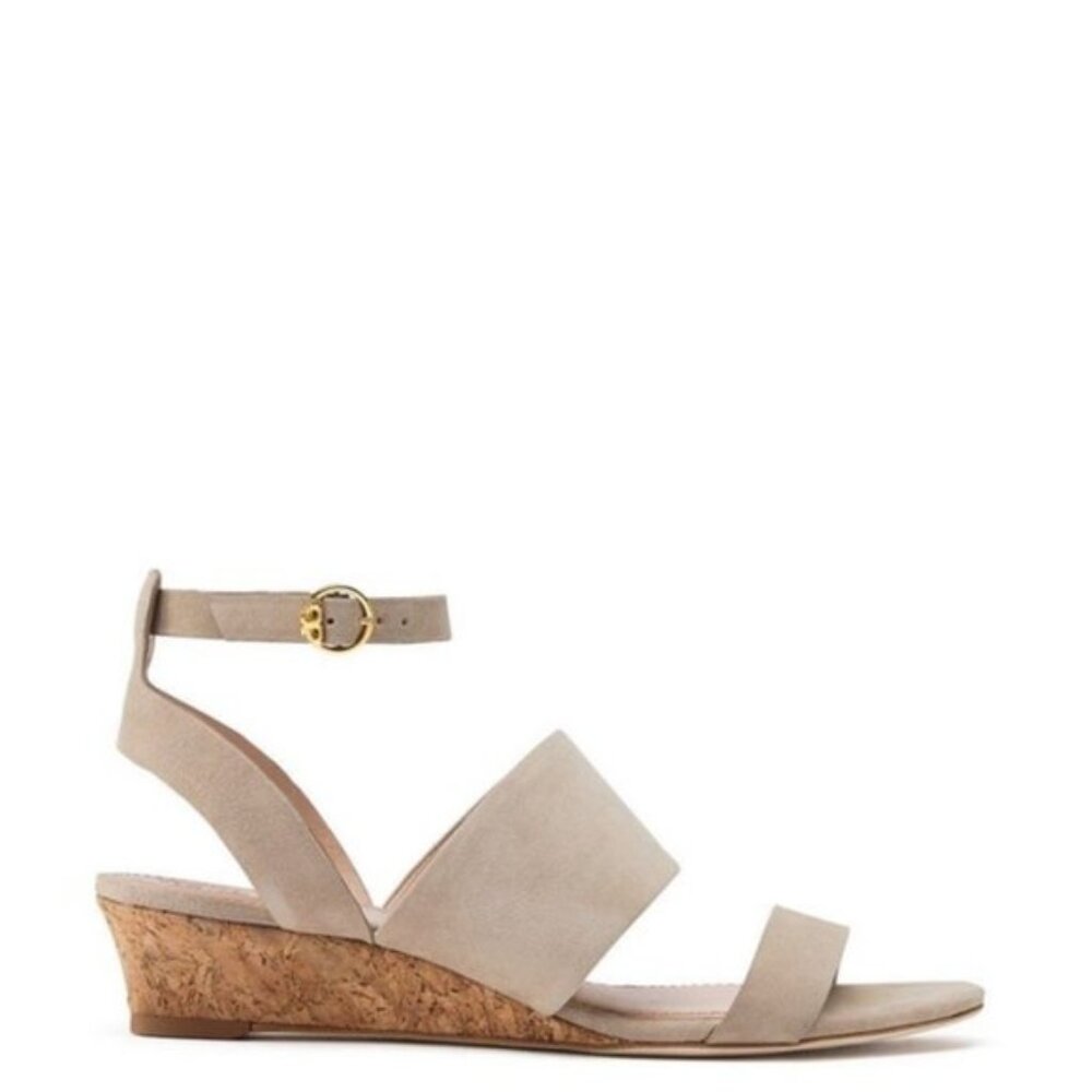 Tory Burch Leather Suede Cork Wedge Sandals Gray size 8.5M Comfort Preppy